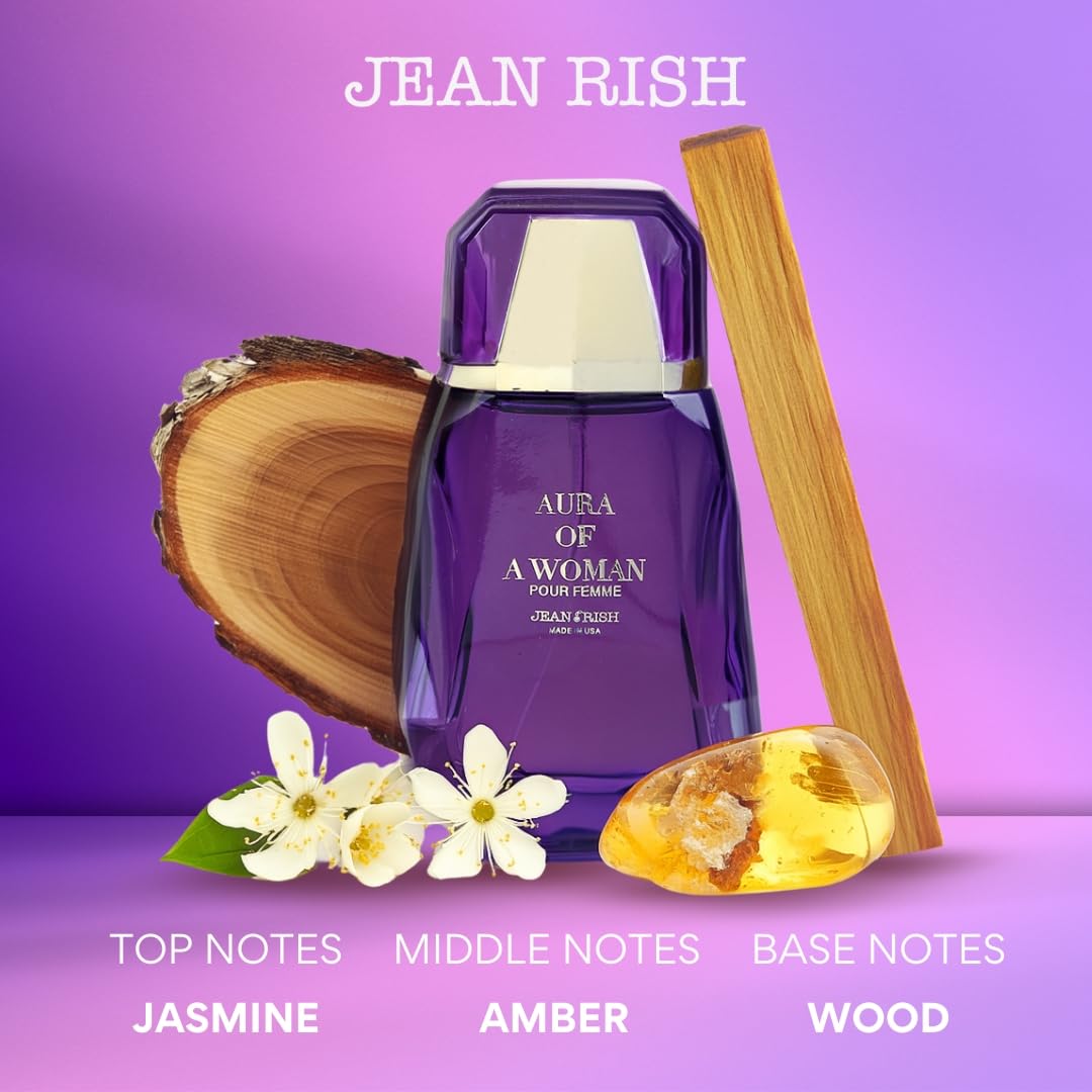 Jean Rish Aura of a Woman Eau De Parfum (3.4 Fl Oz / 100ml) Perfume for Women with Jasmine & Amber Notes - Long Lasting and Luxury Fragrance