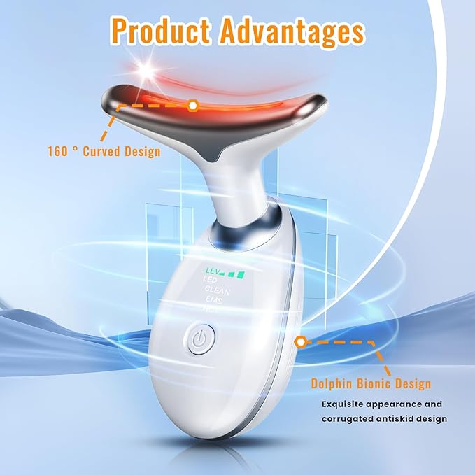 Face and Neck Beauty Device, Micro Glow Facial Machine,7 Color Led Face Neck Massager,Micro Glow Face Sculptor (White)
