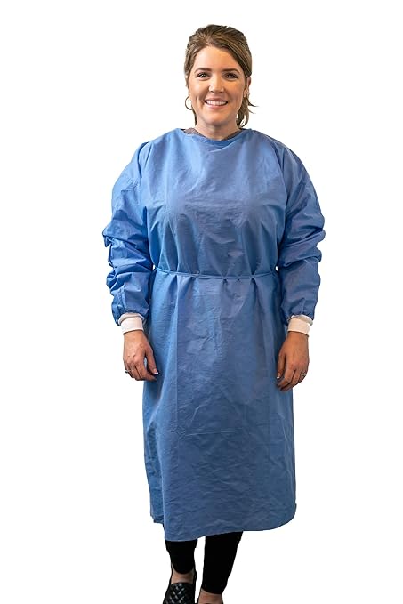 Disposable PPE Isolation Medical Gowns 100-Pack – Level 2, Full Back Coverage, Double Tie Closure, SMS 35g Material, Knit Cuffs, Unisex, Professional Blue for Healthcare & Lab Use