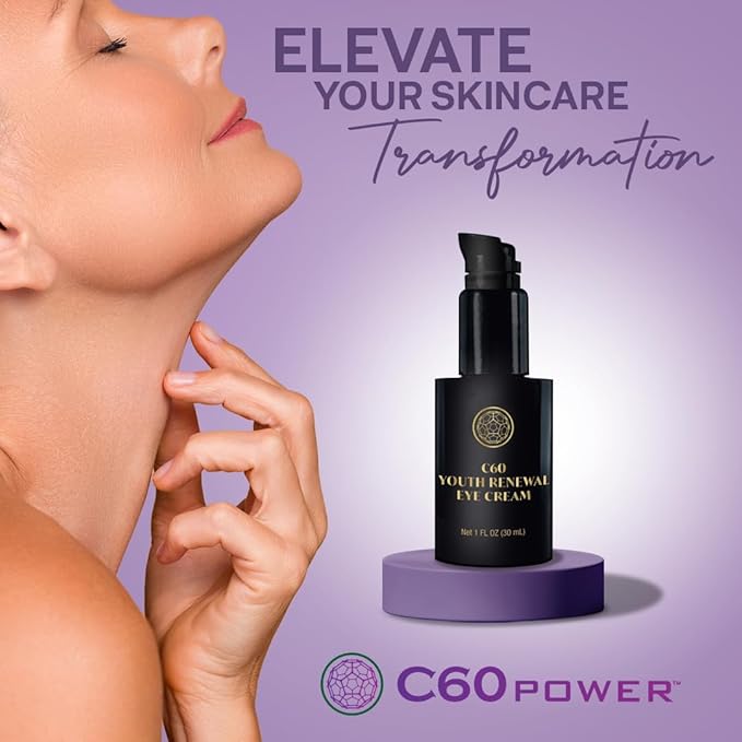 C60 Power Skincare - Age-Defying Antioxidant Protection - Reduce Wrinkles, Heal Skin, Non-Greasy - Face, Body, Bug Bites, Scarring - Organic Avocado Oil, 99.99% Pure (Regular, C60 Eye Cream)