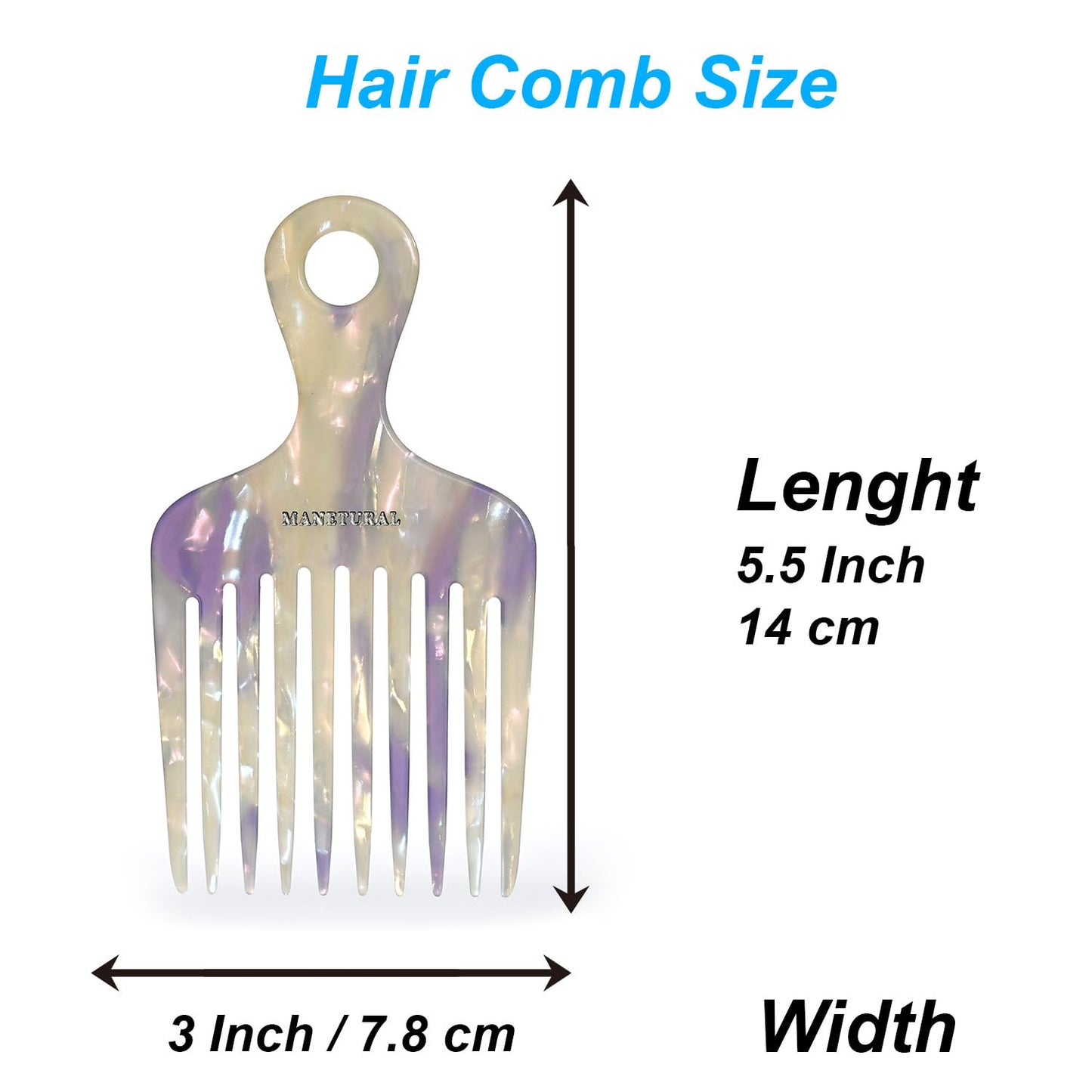 14MX Long-Tooth Comb/Afro Hair Lift Combs for Women's Curls and Men's Beards - Hand-Made, Hand-Crafted Beauty for Effortless Styling (White purple, 2 PACK)