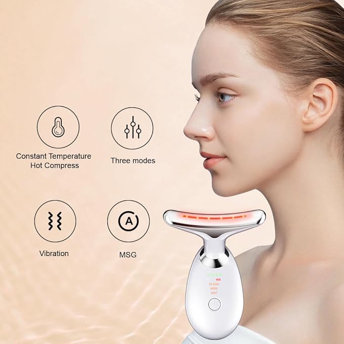 Neck Face Massager, Facial Massager 3 Color Mode, Face Sculpting Tool for Skin Care with Thermal and Vibration (Whtie)