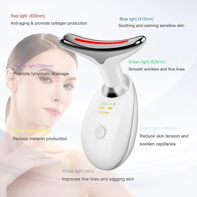 Face and Neck Massager Tools, Portable Facial Beauty Device,Facial Massager with 7 Color LED Lights for Skin Care