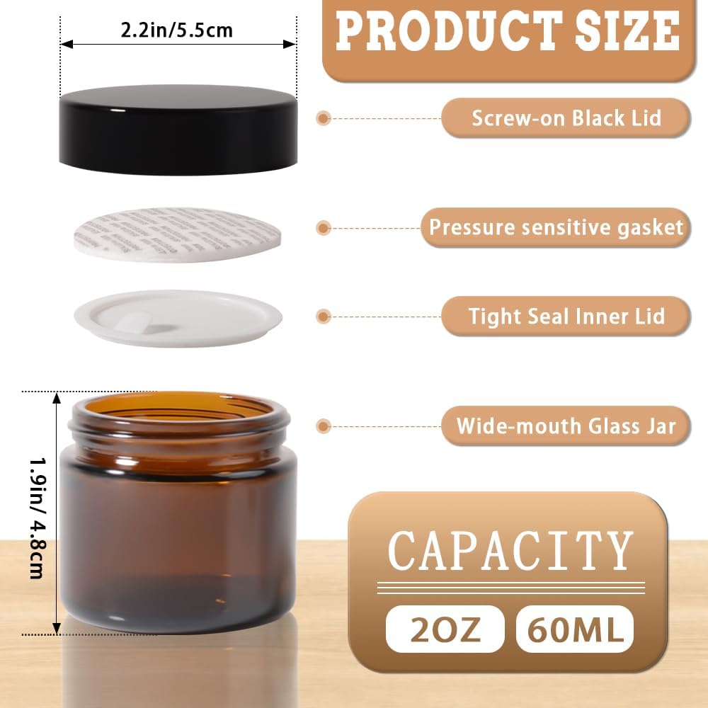 3 pack 2oz Glass Jars Round Empty Cosmetic Containers, Refillable Glass Jars with Lids for Face Creams, Lotions, Powders,Salves Ointments,Potravel Storage