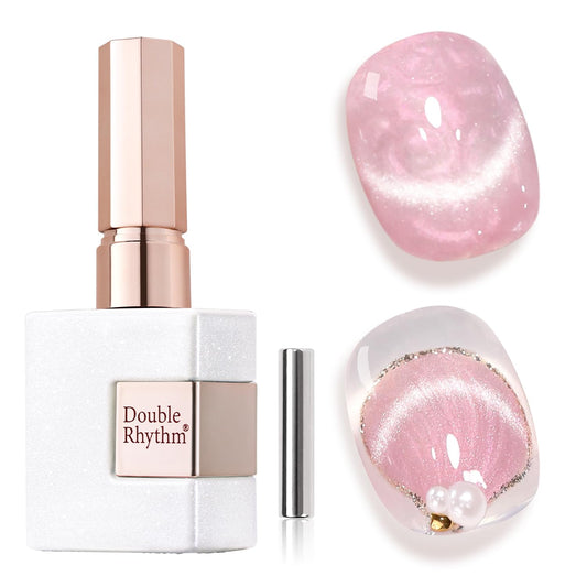 Double Rhythm 15ML Ice Glass Cat Eye Gel Polish with Magnet Holographic Glitter Shimmer Translucent Sheer Color Salon Soak Off Magnetic Nail at Home (Mermaid Pink-MC1134)