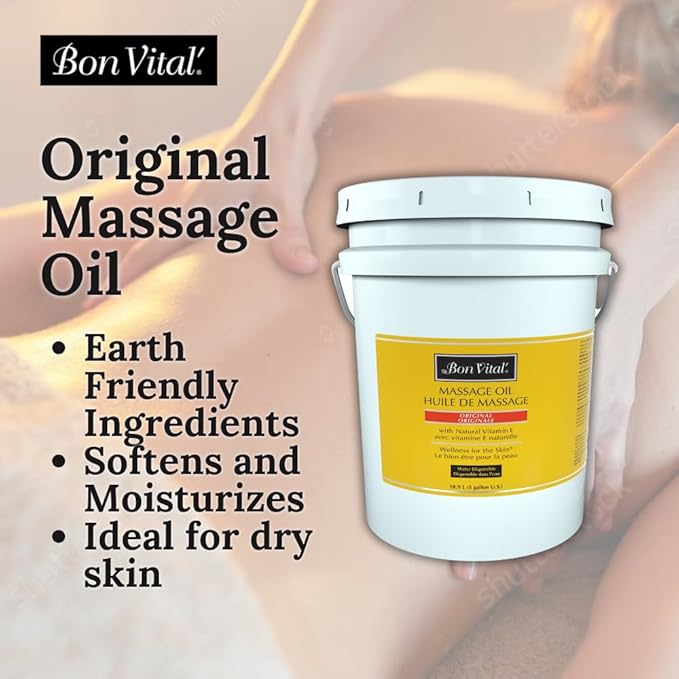 Bon Vital' Original Massage Oil for a Versatile Massage Foundation to Relax Sore Muscles and Repair Dry Skin, Best Massage Oil on Market, Unbeatable Consistency and Quality, 5 Gal, Label may Vary