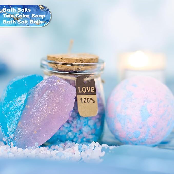 Gift Basket,Get Well Soon Gifts for Women,Relaxing Spa Gift Basket Set,Birthday Gifts for Women,Gift Basket Set for Mom Sister Best Friend Teacher Nurse Cowoker,Blue and Pink Gift Basket