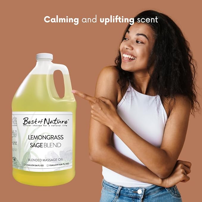 Best of Nature Lemongrass and Sage Massage Oil Blend - Non-Greasy Aromatherapy Massage Oil for Body, Skin & Face, Crafted with Pure Essential Oils (640 fl oz)