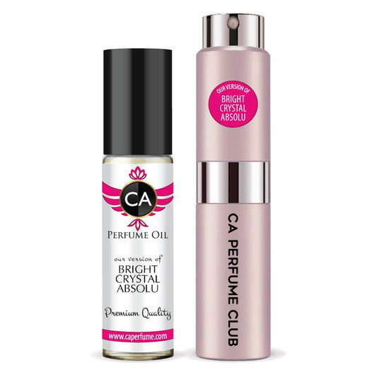 CA Perfume Duo Impression of Bright Crystal Absolu For Women Perfume Layering Set Long Lasting Travel Size EDP + Body Oil Roll-On Bottle 0.27 Fl Oz+0.33 Fl Oz