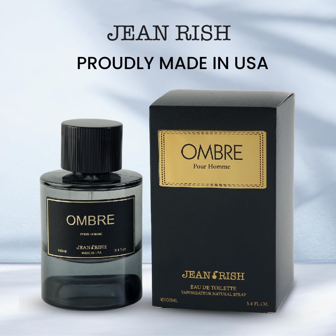 Jean Rish Ombre, Eau de Parfum for Men (3.4 Fl Oz / 100ml) with Cinnamon, Lavender & Black Pepper Notes – Long Lasting and Luxury Fragrance, Made in USA