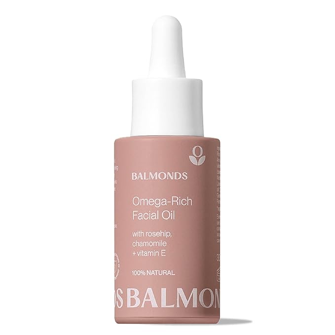 Balmonds Omega Rich Facial Oil, 100% Natural Skin Oil for Dry & Sensitive Skin, Fragrance Free & Made with Vitamin E Oil, Vegan & Cruelty Free (1.1 oz)
