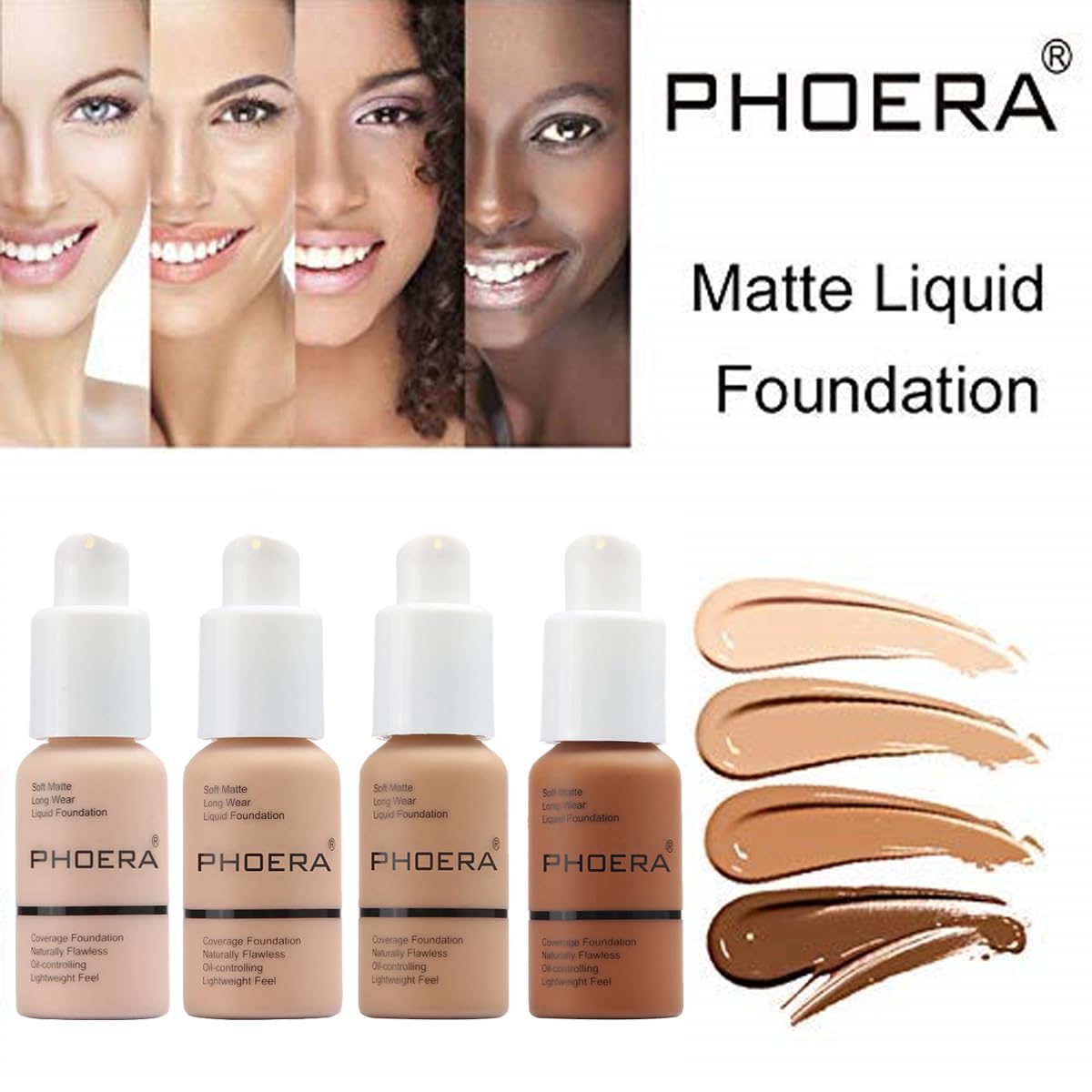 PHOERA Foundation,Natural Moisturizing Highlighting Matte Oil Control Flawless Concealer Makeup,Full Coverage Foundation (105 Sand)
