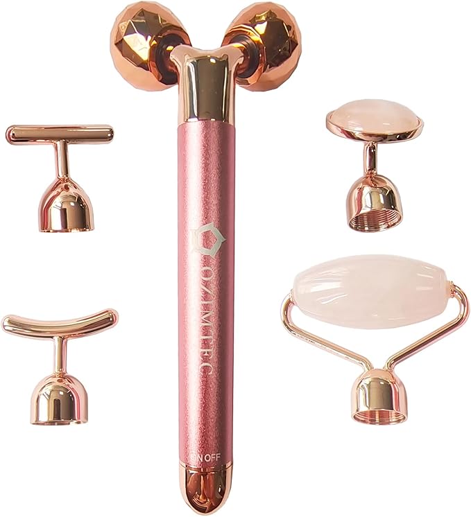 Beauty Bar Facial Rose Quartz 5 in 1 Facial Roller | Portable & Lightweight | and Facial Massage | Rose Quartz (AO001)