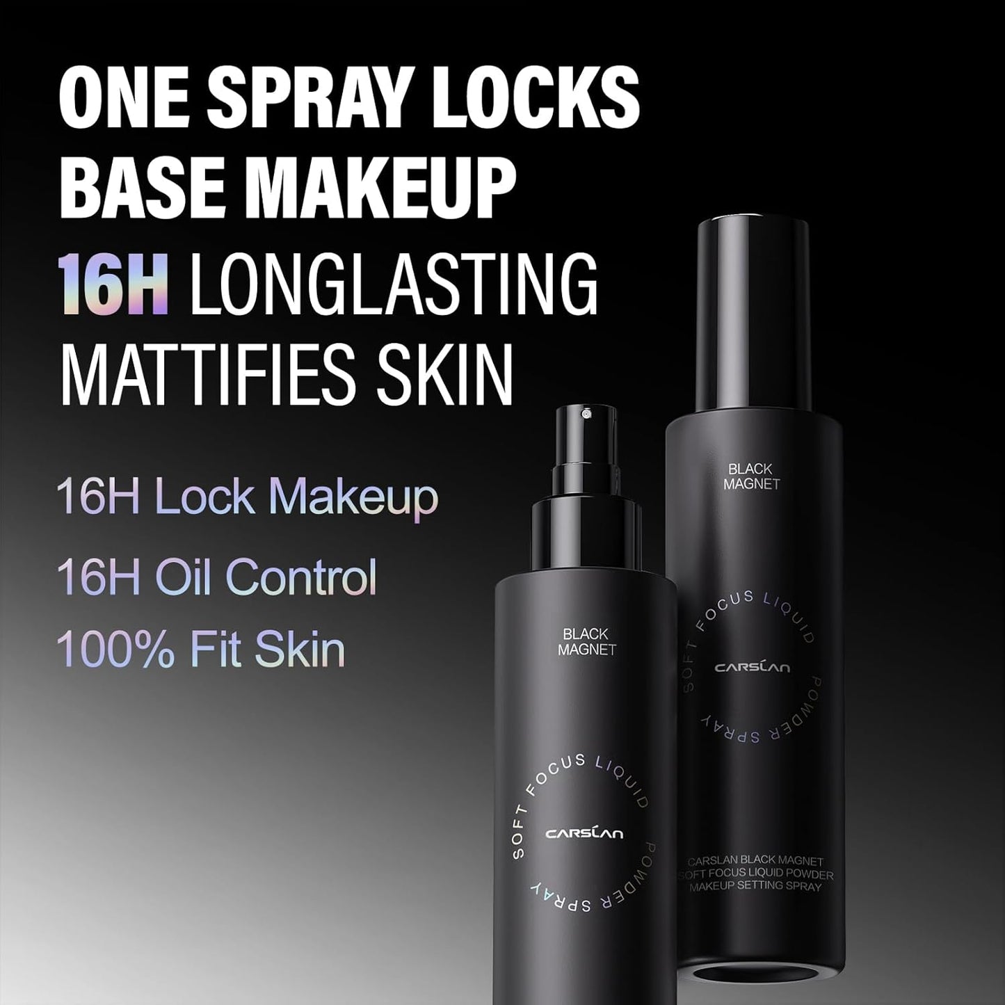 CARSLAN 1.0 Soft Focus Pressed Setting Powder + Black Magnet Setting Spray, Longwear Oil Control, Waterproof Combo, All Day Longlasting Makeup Set
