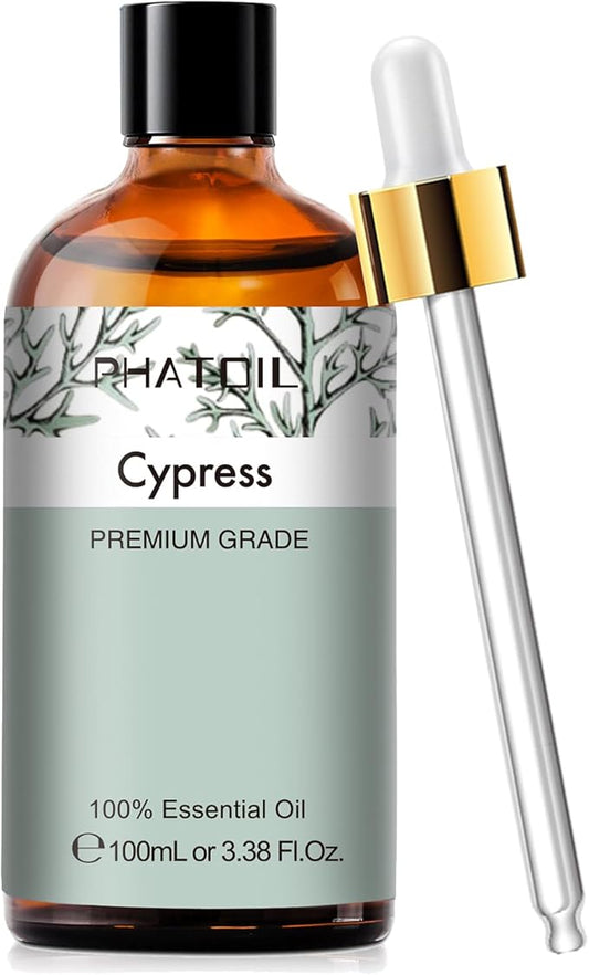 Cypress 3.38fl.oz Essential Oil, PHATOIL Aromatherapy Essential Oils for Diffuser, Humidifier, Perfect for DIY Soap, Candle, Bath Bombs Making(100ml)