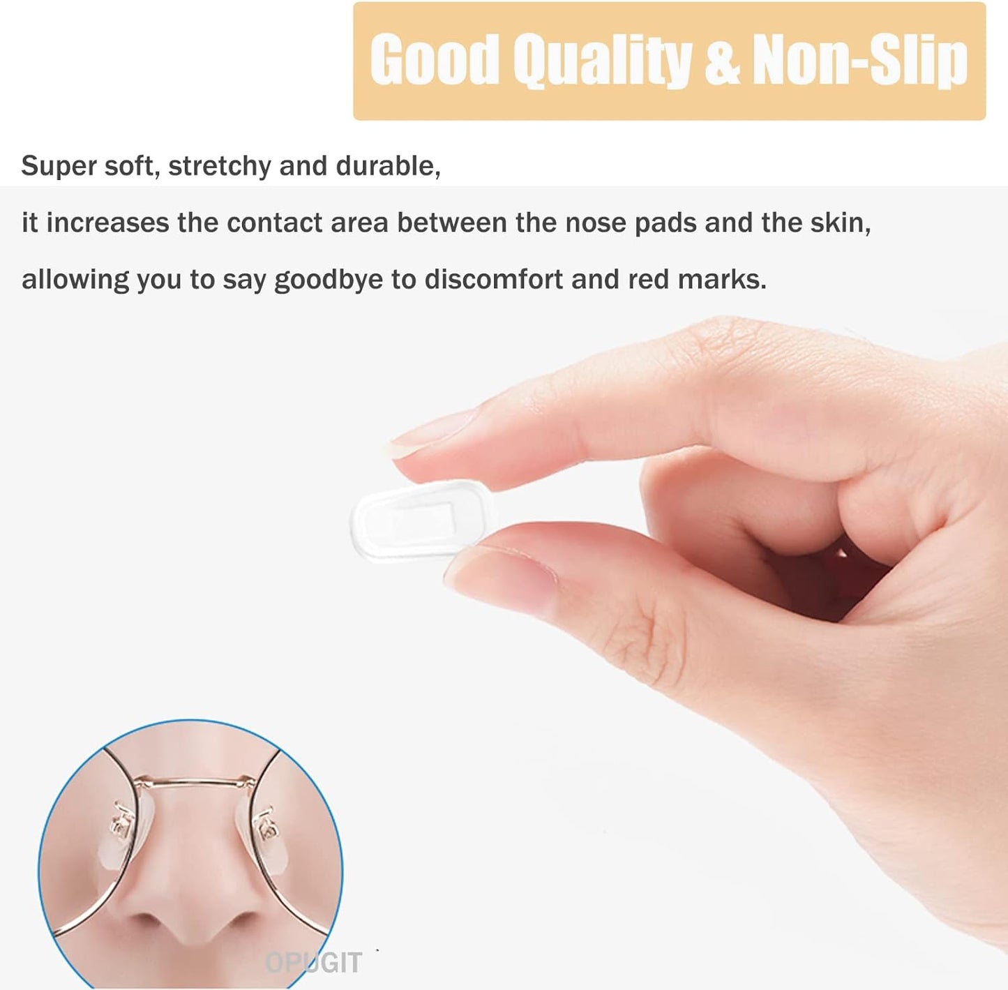 OPUGIT Eyeglass Nose Pad Covers, Slip-on Silicone Nose Pad for Glasses, Soft Eyeglass Repair Kit with Nose Piece Pads, Anti-Slip Eyewear Protective Covers Nose Bridge Pads(White,5 Pairs,L Size)