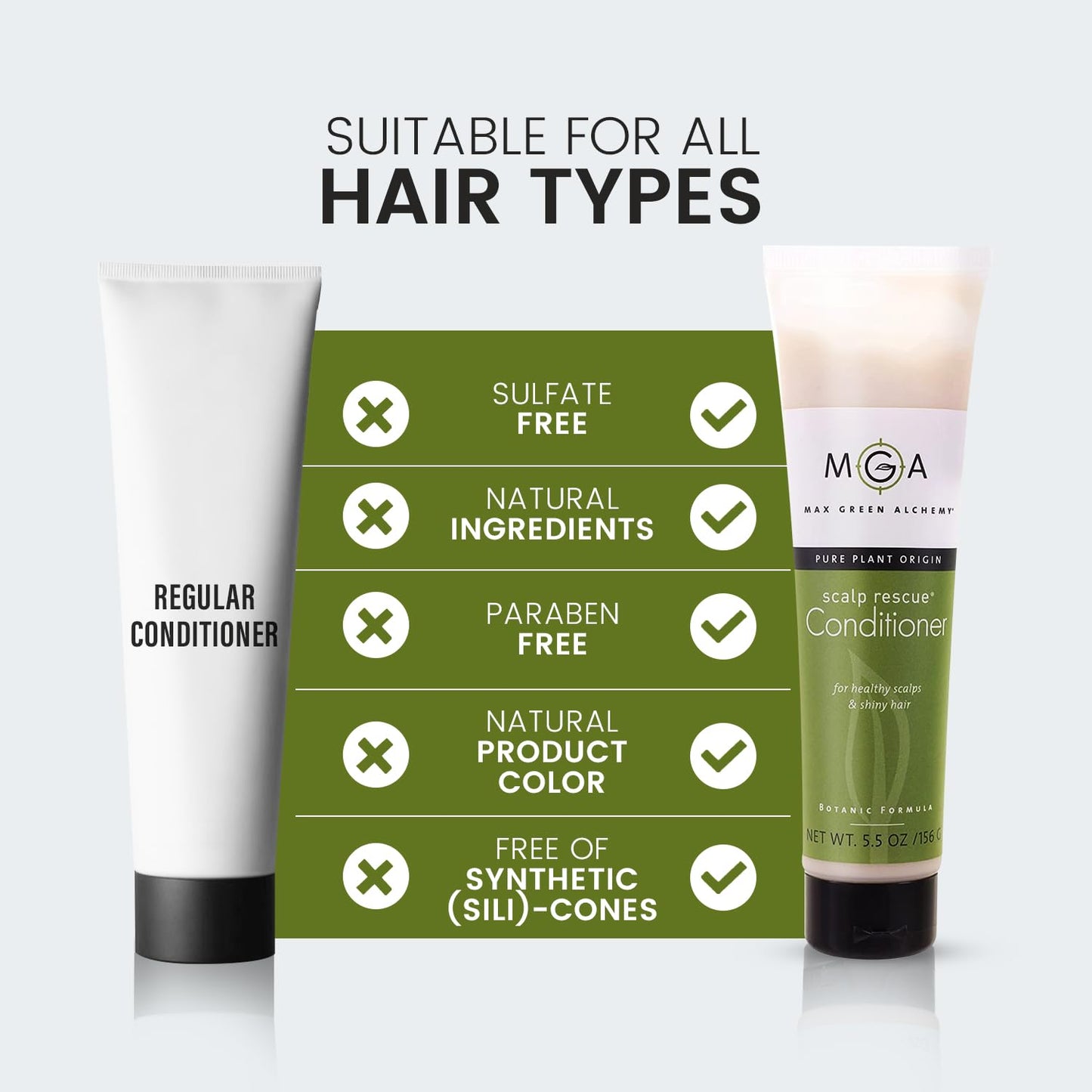 MGA Vegan Hair Conditioner - Organic Formula with Tea Tree for Healthy Hair | Shea Moisture Conditioner with Natural Herbal Scent | Parabens Silicone & Sulfate Free | Unisex | 5.5 Fl Oz