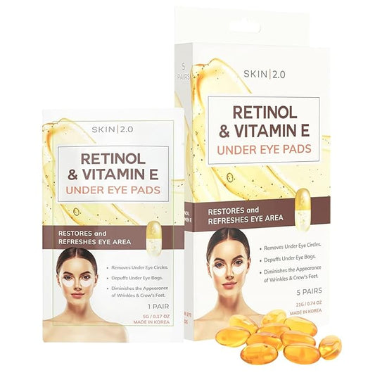 Retinol & Vitamin E Under Eye Patches - Dermatologist Tested - Anti-Aging - Depuffing, Reduce Fine Lines & Wrinkles, Dark Circles - Natural Ingredients - Korean Skin Care - All Skin Types - 5 Pairs
