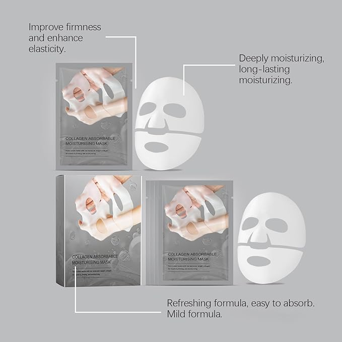 Deep Collagen Lifting Mask,Hydrating Overnight Collagen Face Mask,Facial Sheet Masks with Low Molecular Weight Collagen for Lasticity, Firming,And Moisturizing (4pcs)