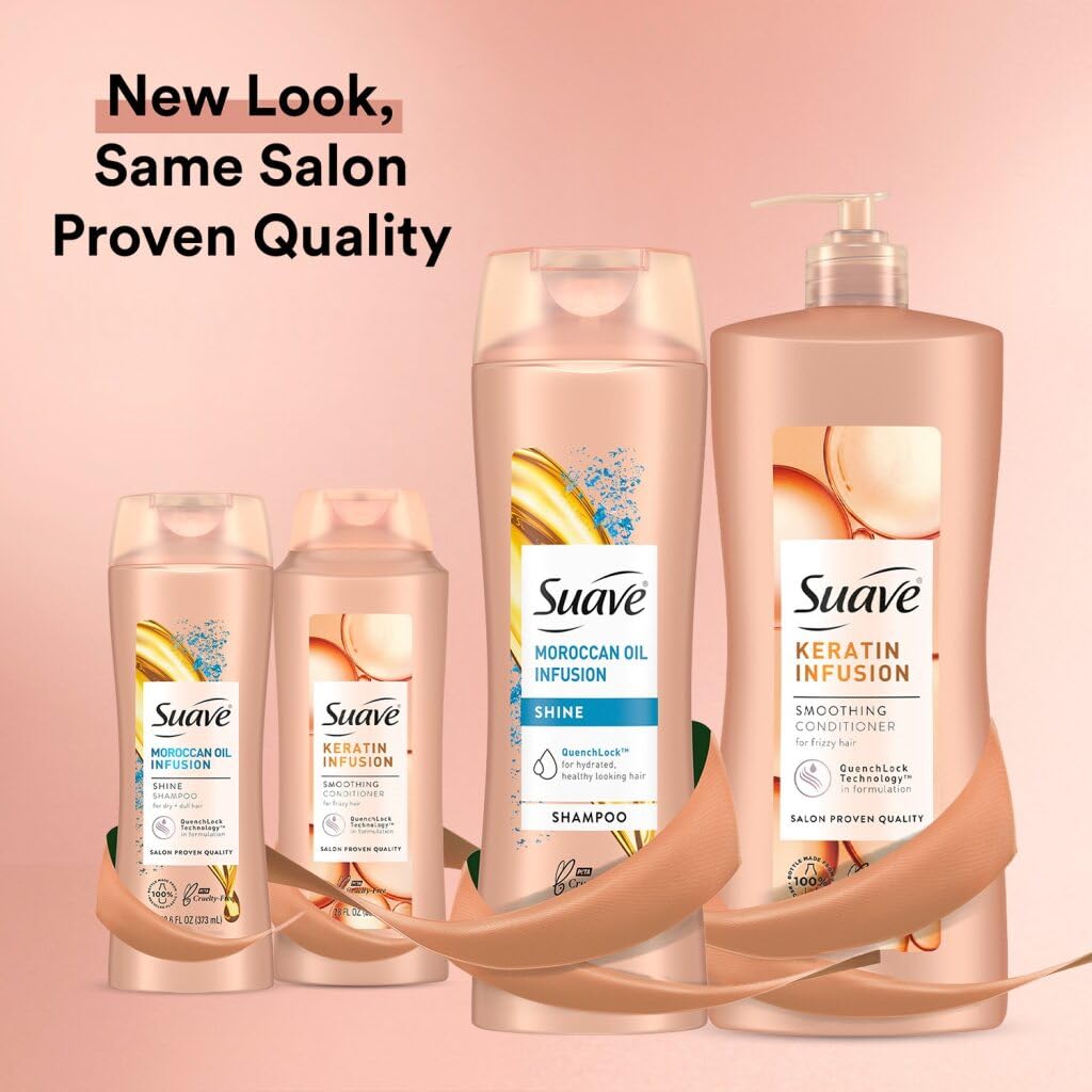 Suave Moroccan Oil Infusion Shine Shampoo 2-Size Bundle, Gentle Everyday Cleanser for Smooth, Shiny Hair