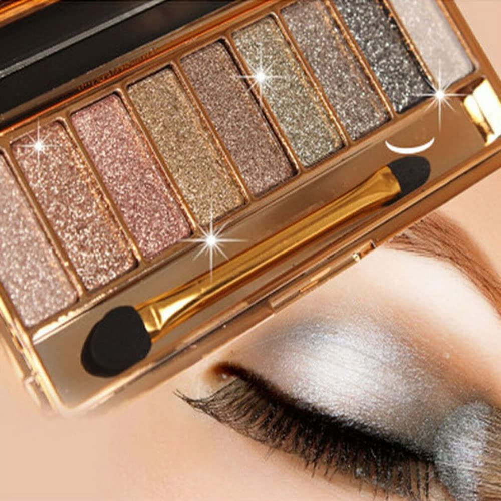 9 Colors Eyeshadow Palette with Brush and Mirror Shimmer Eye Shadow Palette Women Diamond Bright Shining Colorful Makeup Eye Shadow Flash Glitter Make Up Set