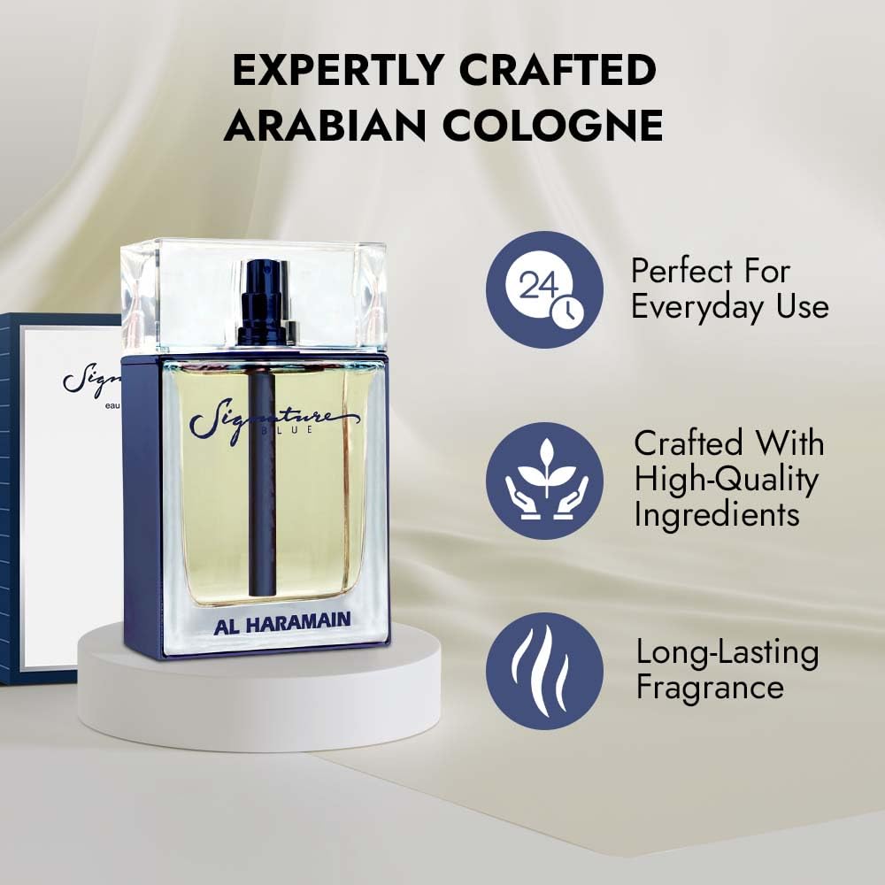 Al Haramain Signature Blue - Luxury Arabian Perfume for Women - Arabic Long Lasting Fougere Fragrance with Bergamot, Geranium, Cedar, Vetiver and Patchouli - Eau de Parfum - 3.4 Oz EDP Spray