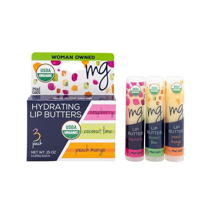 Mad Gab's MG Signature Coconut Lime, Rapsberry, Peach Mango Lip Butter (3 Pack) | Natural & Organic | Hydrating, Shea Butter