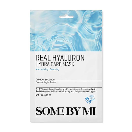 SOME BY MI Real Hyaluron Hydra Care Mask - Pack of 10 - Made from Hyaluronic Acid for Dry and Oily Skin - Daily Vegan Korean Sheet Mask for Skin Moisturizing and Hydrating - Korean Skin Care