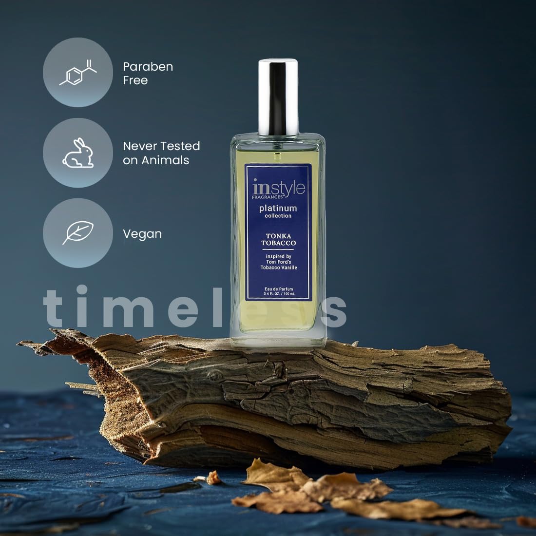 Instyle Fragrances, Platinum Collection, Tonka Tobacco, Inspired by Tom Ford's Tobacco Vanille, Unisex Eau de Parfum, CLEAN, Vegan, Paraben-Free, Never Tested on Animals, 3.4 Fluid Ounces