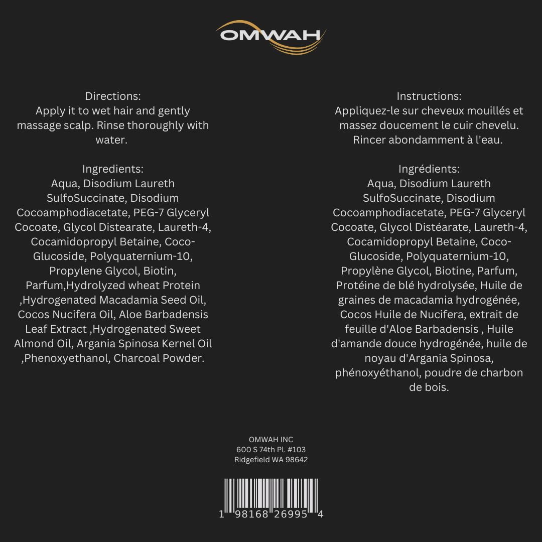 OMWAH 2 In 1 Shampoo + Conditioner Infused with Activated Charcoal, Argan Oil, and Tea Tree (23.66 oz)