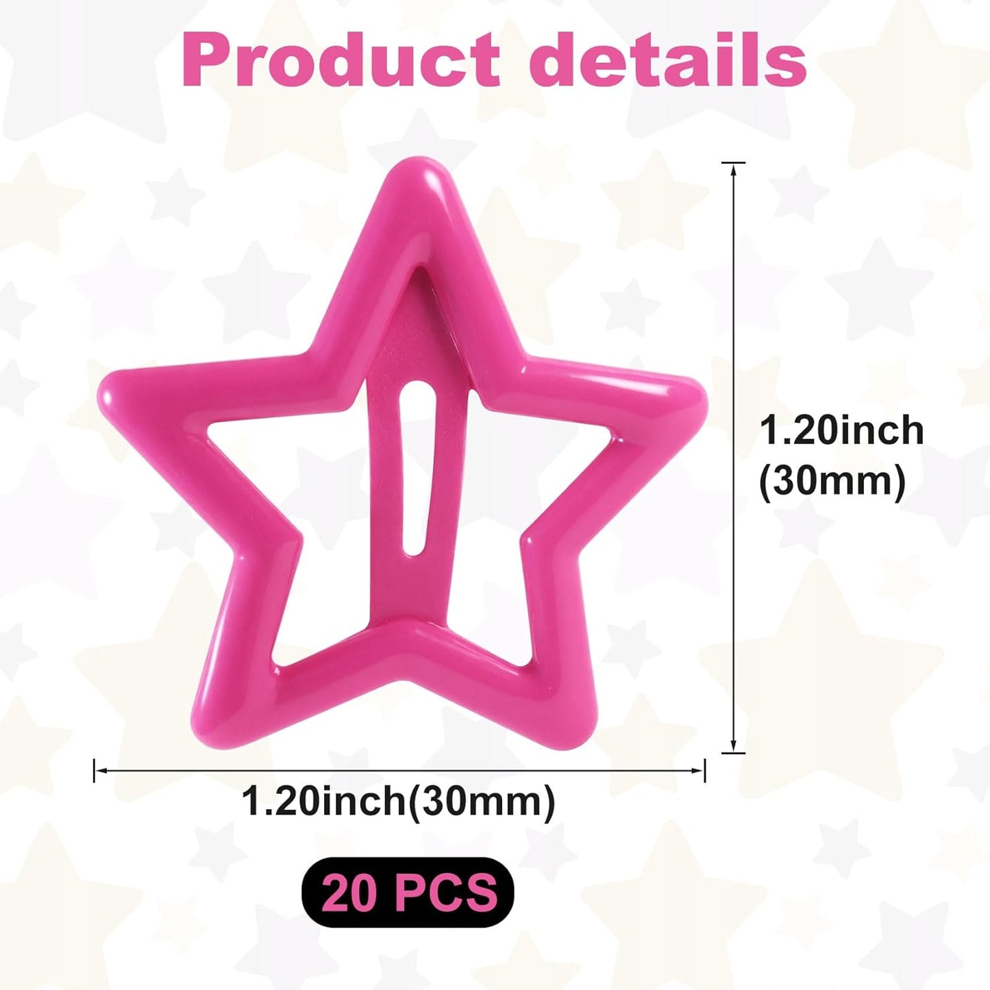 Joez Wonderful 20 Pcs Star Hair Clips, 1.2''/3cm Metal Snap Hair Clips, Cute Star Clips Hair Barrettes, Non-Slip Fashion Hair Accessories for Women (Dark Pink)