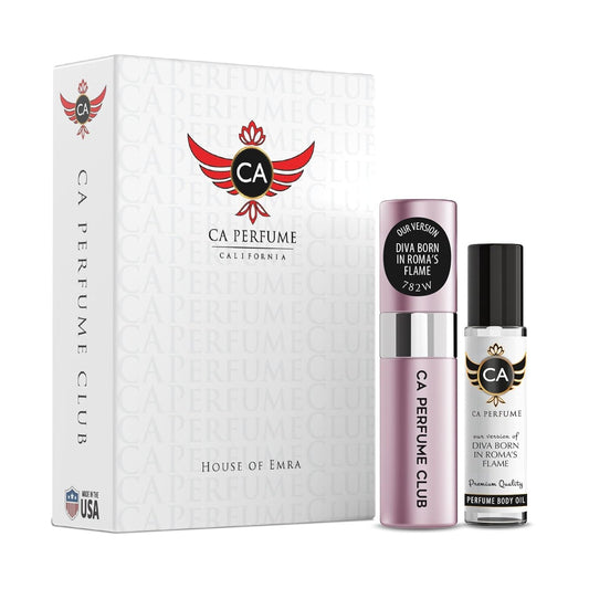 CA Perfume Duo Impression of Diva Born In Roma's Flame For Women Perfume Layering Set Long Lasting Travel Size EDP + Body Oil Roll-On Bottle 0.27 Fl Oz+0.33 Fl Oz
