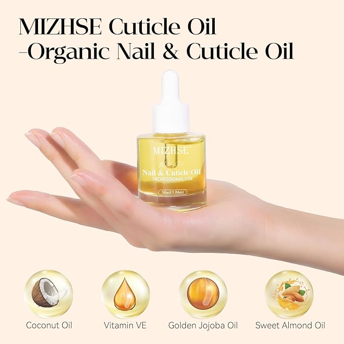 MIZHSE 30ml Cuticle Oil for Nails, Nail Oil Cuticle Hydrating Oil for Repairing Cuticles and Thin Nails, Including Vitamin E Jojoba Coconut Oil, Sweet Almond Care Moisturizing Soothing Nourishing Oil