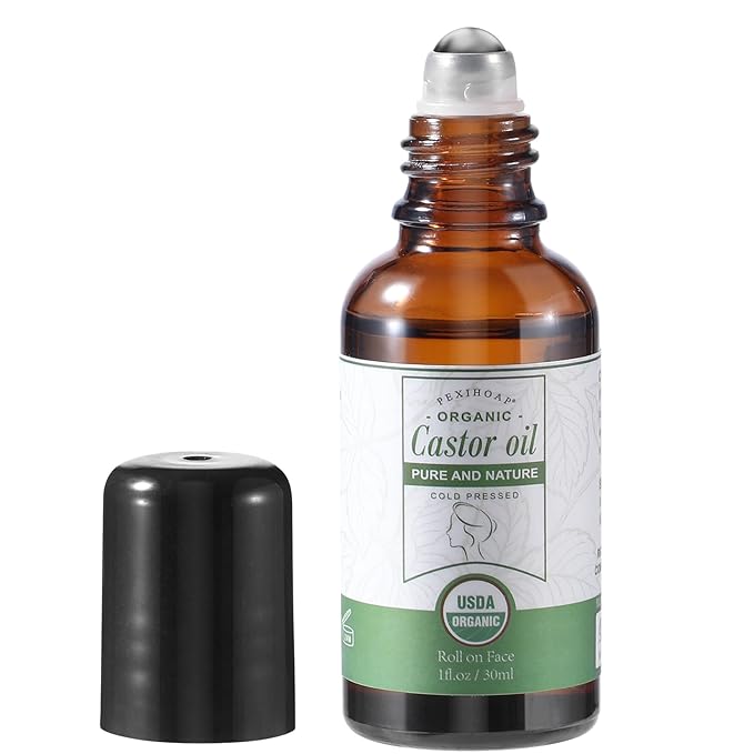 Castor Oil Roll on for Face Eye Hair Scalp Eyebrow, Under Eye Roller, Certified Organic Cold Pressed Body Castor Oil Roller Stick Glass Bottle