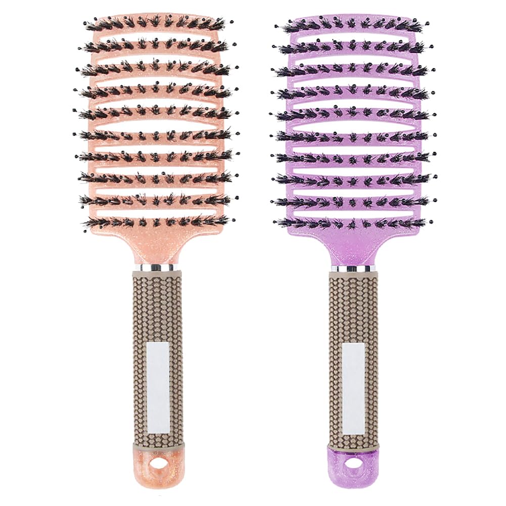 Magical Ultra Detangling Brush for Wet or Dry Hair, Detangler Brush, Fast Drying Styling Massage Hairbrush for Men, Women and Kids (Orange+Light Purple)
