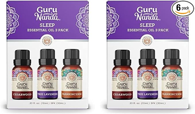 GuruNanda Sleep Essential Oil Set (Pack of 6 x 0.34 Fl Oz) - 100% Pure, Natural & Undiluted Cedarwood, Frankincense & Lavender Aromatherapy Oils for Diffuser - Perfect for Massages & DIY Recipes