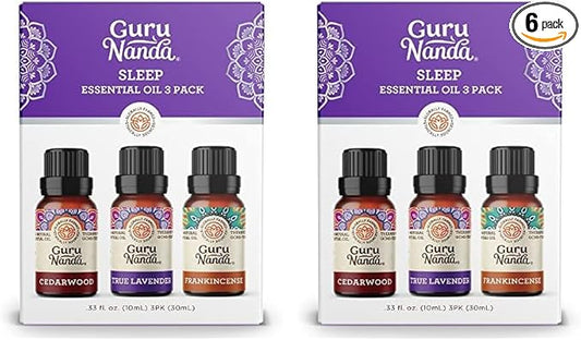 GuruNanda Sleep Essential Oil Set (Pack of 6 x 0.34 Fl Oz) - 100% Pure, Natural & Undiluted Cedarwood, Frankincense & Lavender Aromatherapy Oils for Diffuser - Perfect for Massages & DIY Recipes