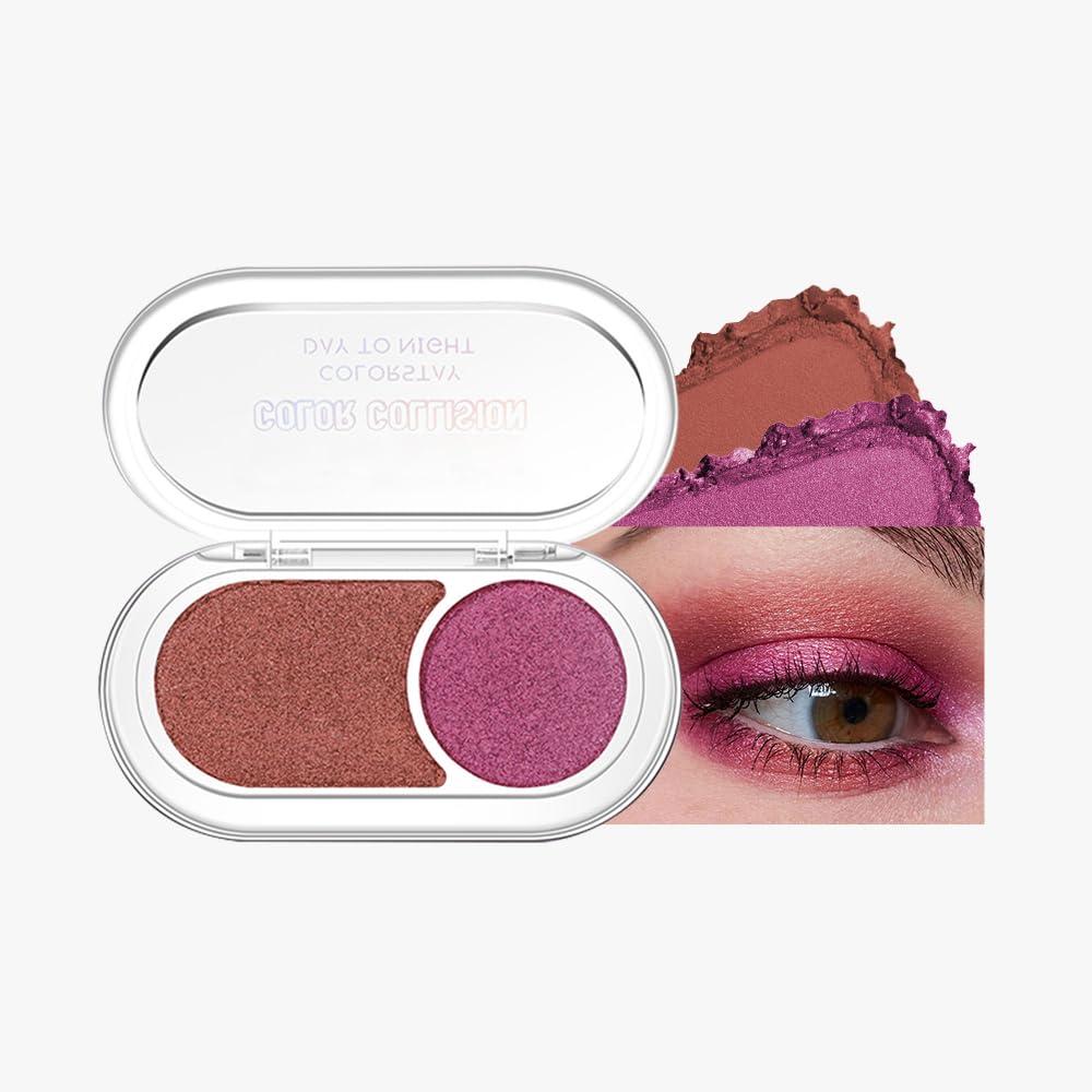 Dual-Color Pearl Eyeshadow Palette – High Pigment Shimmer Eyeshadow Duo, Copper & Roses Pink Shimmer Eye shadow , Silky Blendable Texture, Waterproof Long-Lasting Eye Makeup for Daily & Glam Looks 04#