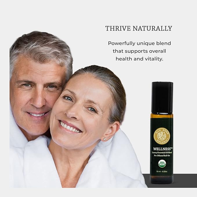 Silk Road Organic Wellness Essential Oil Vitality Blend Roll On - 100% Pure USDA Certified Frankincense, Cypress, Cedarwood, Clary Sage, Orange - Thrive Naturally, 10 ml Roller