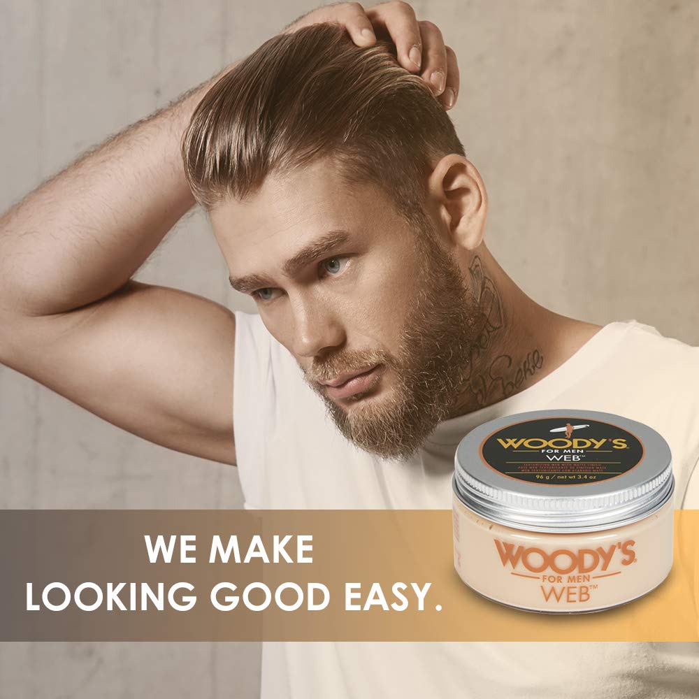 Woody's Web Clay Pomade for Men - Texturizing Hair Clay for Men, Flexible Hold Natural Look & Matte Finish, 3.4 oz, 2 Pack