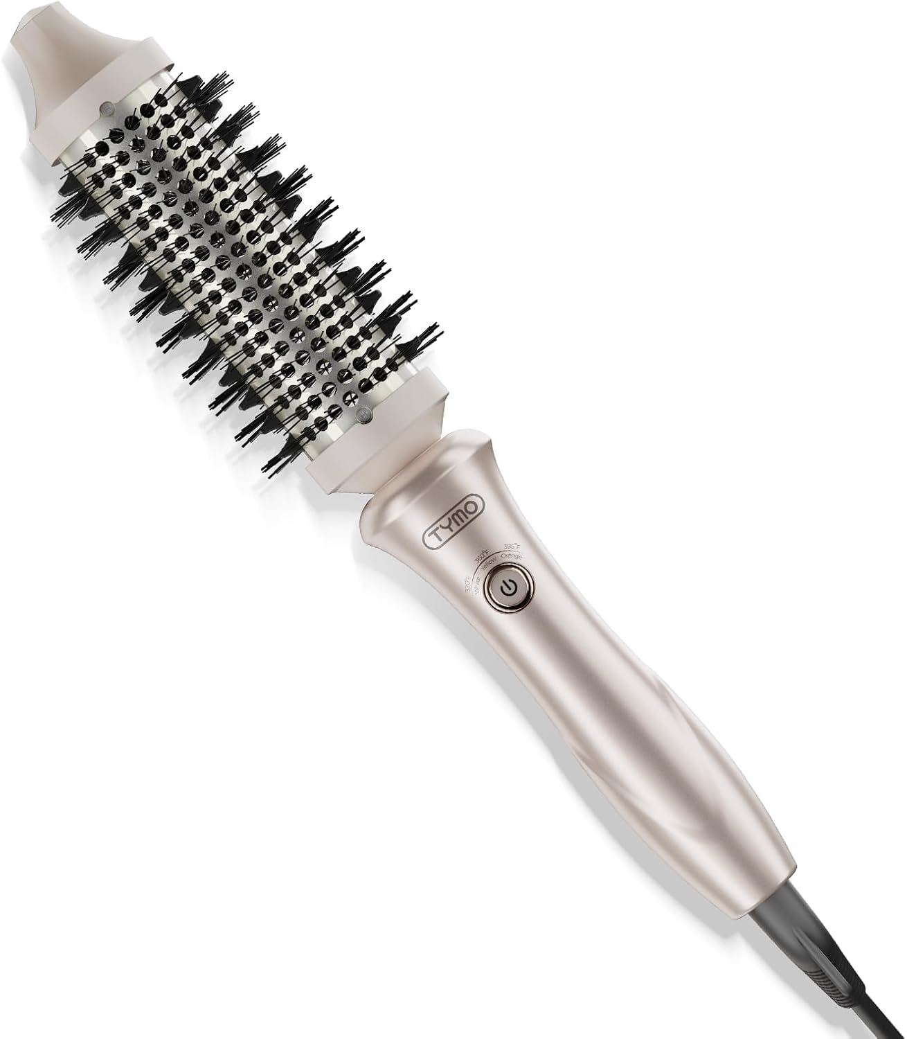 TYMO Thermal Brush Curling Brush - STYLUX 1.5 Inch Blowout Volumizer with Flexi-Fit for Hair Straightening, Heated Round Styler Tool, Hair Straightener and Curler 2 in 1, Dual Voltage, Gold