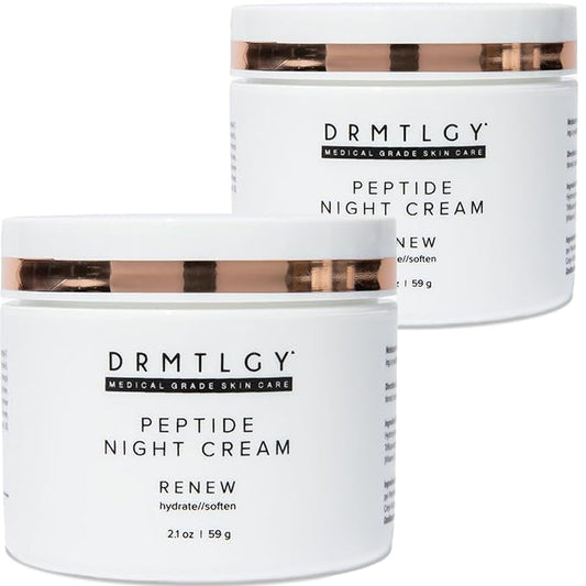 DRMTLGY Peptide Night Cream Face Moisturizer. Fragrance Free and Oil Free Hydrating Facial Moisturizer for All Skin Types. 2.1 oz, 2 pack
