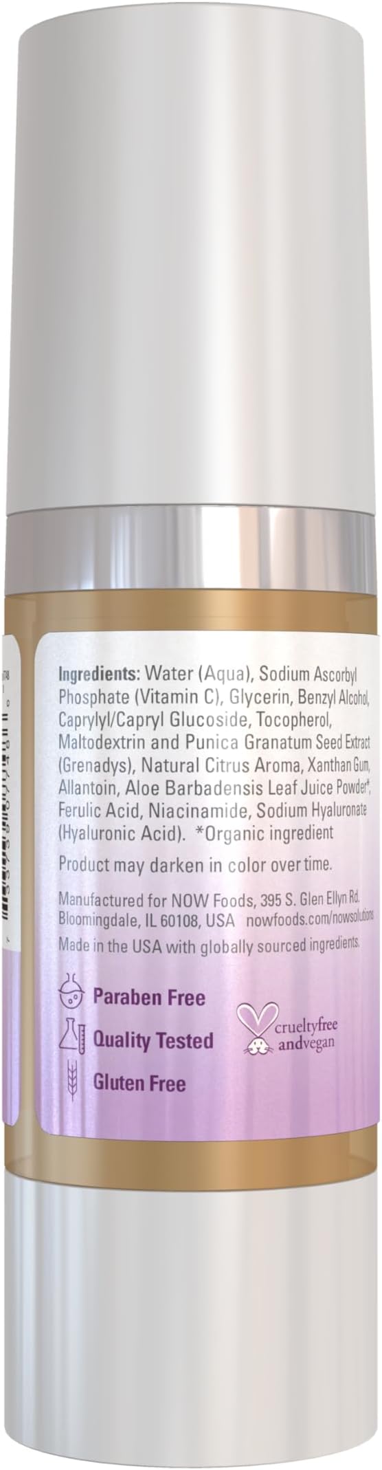 NOW Foods Solutions, Vitamin C Serum Plus Ferulic Acid, Skin Brightening and Tightening, Highly Concentrated, 1-Ounce