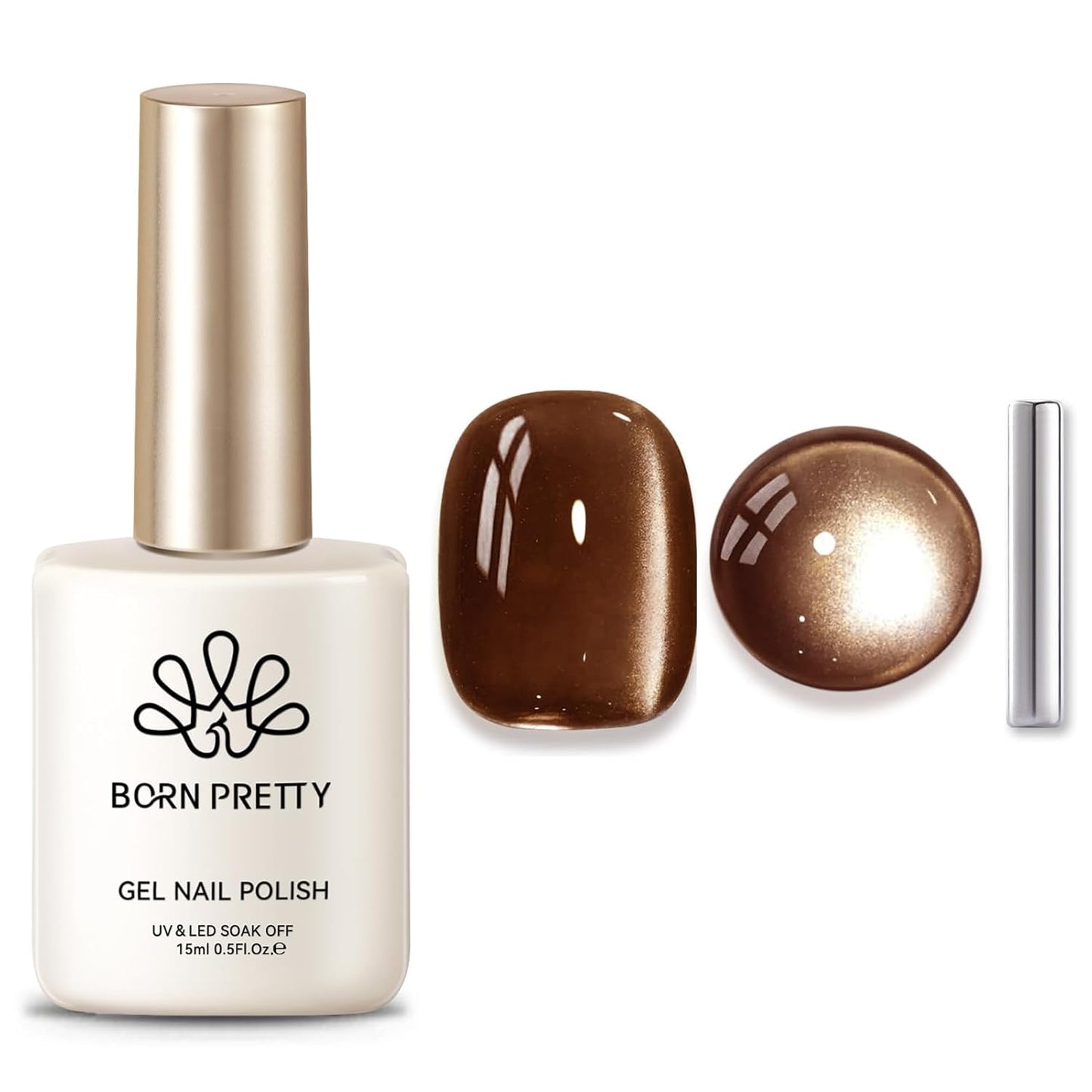BORN PRETTY Cat Magnetic Eye Gel Nail Polish,Brown Jelly Glass Magnetic Gel Polish Glitter Soak Off Nail Art Salon Manicure Home Gift 15ml