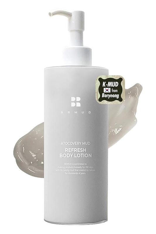 Atocovery Mud Refresh Body Lotion - Ultimate Hydration Itchness Relief Boryeong Mud Body Moisturizer - Mild & Gentle Ingredients for Sensitive Skin - Geranium & Rose Scent, 10.58 oz.