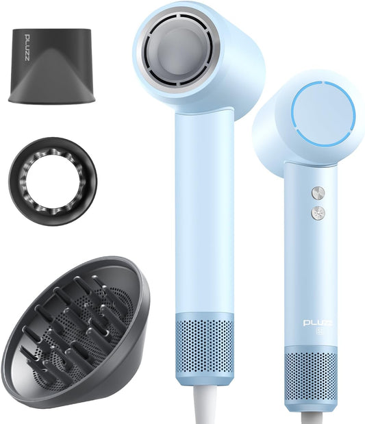 PLUZZ Ionic Hair Dryer with Diffuser, Professional High-Speed Blow Dryer for Women & Men, 110,000 RPM Brushless Motor Fast Drying & Low Noise, Thermo-Control, Lightweight & Compact for Home and Travel