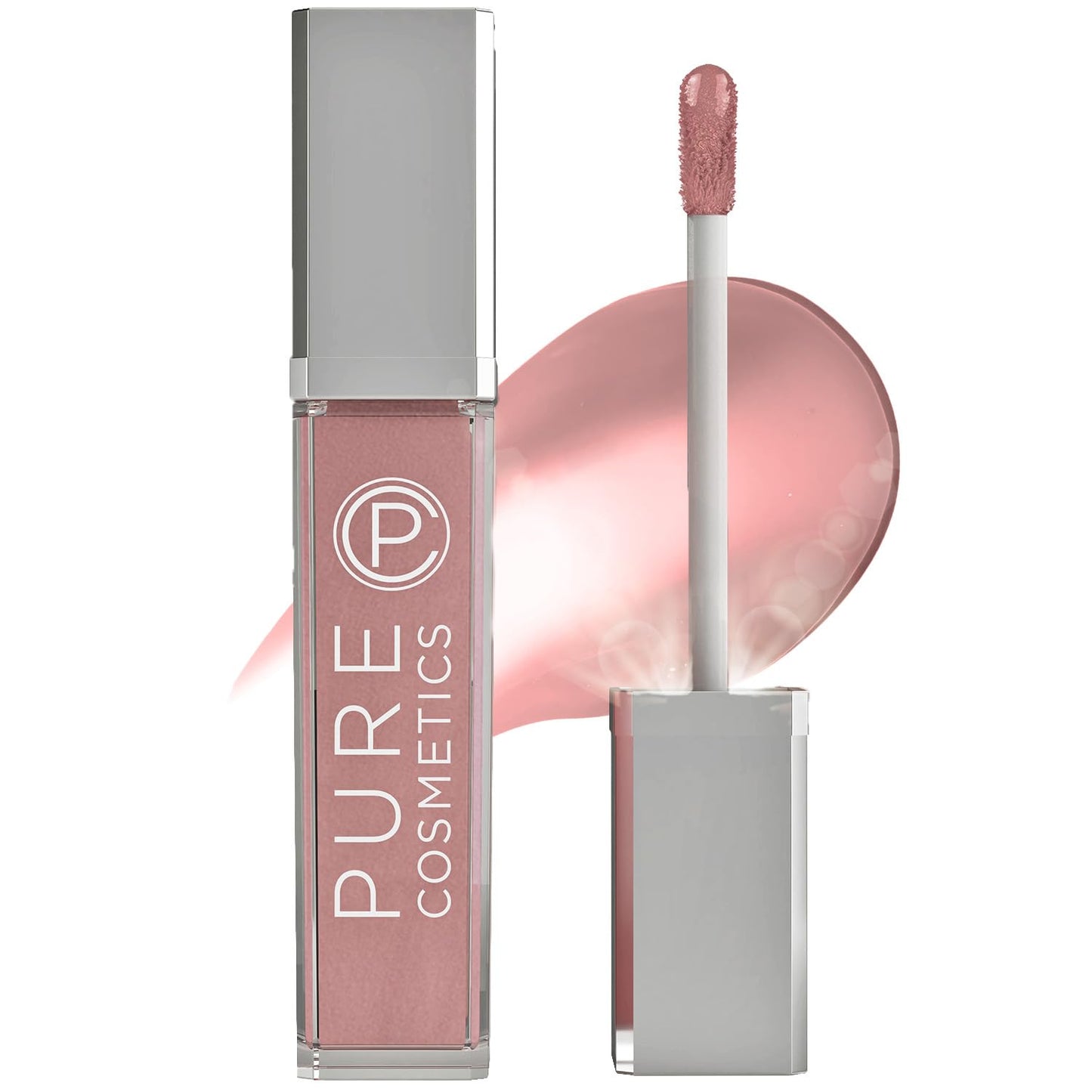 Pure Illumination Light-Up Lip Gloss with LED-Lit Applicator Brush + Side Mirror, Non-Sticky, Moisturizing Hydrating Lip Glosses with Lanolin, Jojoba Oil, & Vitamin E, In the Buff