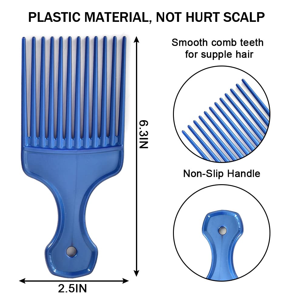 6 Pack Wide Tooth Afro Picks for Curly Hairstyling, 6.3 Inch Plastic Afro Combs for Women and Men (6 Colors)