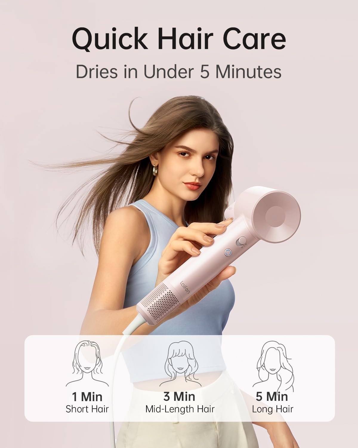 Laifen SE Lite Hair Dryer, Negative Ionic Blow Dryer with 100,000 RPM Brushless Motor for Fast Drying, High-Speed Low Noise Thermo-Control Hairdryer with Lightweight Design for Home/Portable Travel