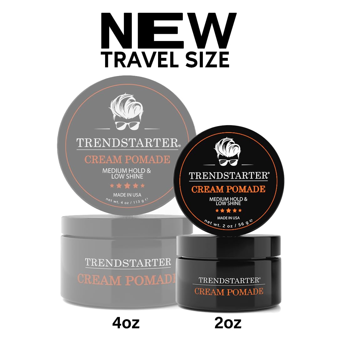 TRENDSTARTER - CREAM POMADE (2oz) - Travel Size - Medium Hold - Low Shine - Water-Based All-Day Hold Premium Hair Styling Pomade Putty Products